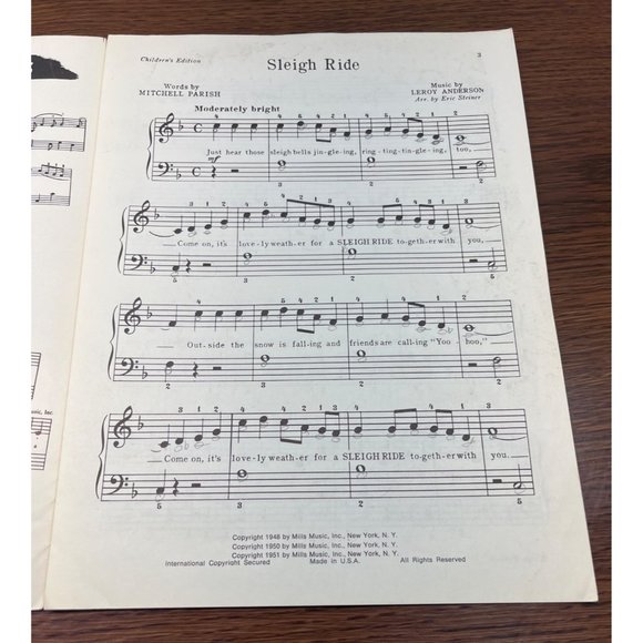Sleigh Ride Vintage Piano Sheet Music Children's Edition 1951 Mitchell Parrish - Picture 2 of 5